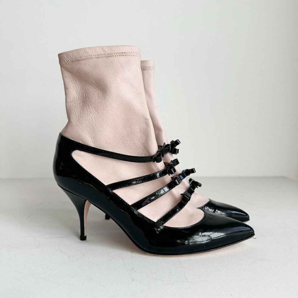 Red By Valentio Bow Detail Place PAtent Leather Nude beige Illusion Booties 37
